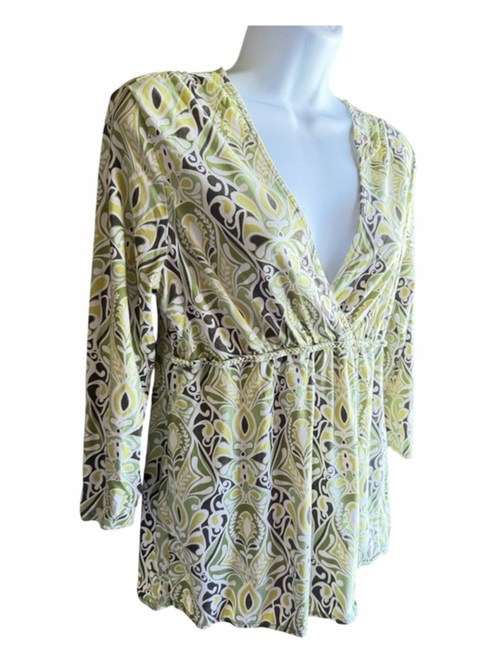 Ann Taylor Green Paisley V-Neck Empire Tunic
